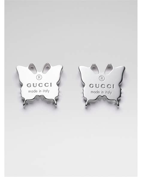 gucci sterling silver butterfly earrings|gucci silver interlocking g earrings.